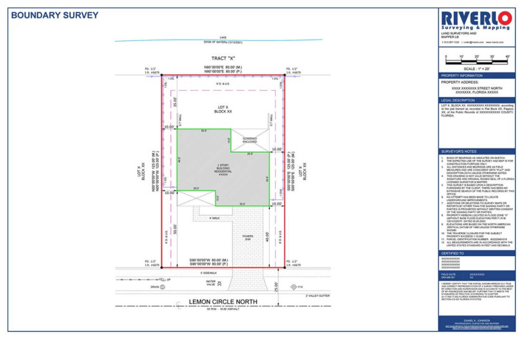 land survey sample drawing, land surveyor in tampa, orlando, cape coral, miami in florida